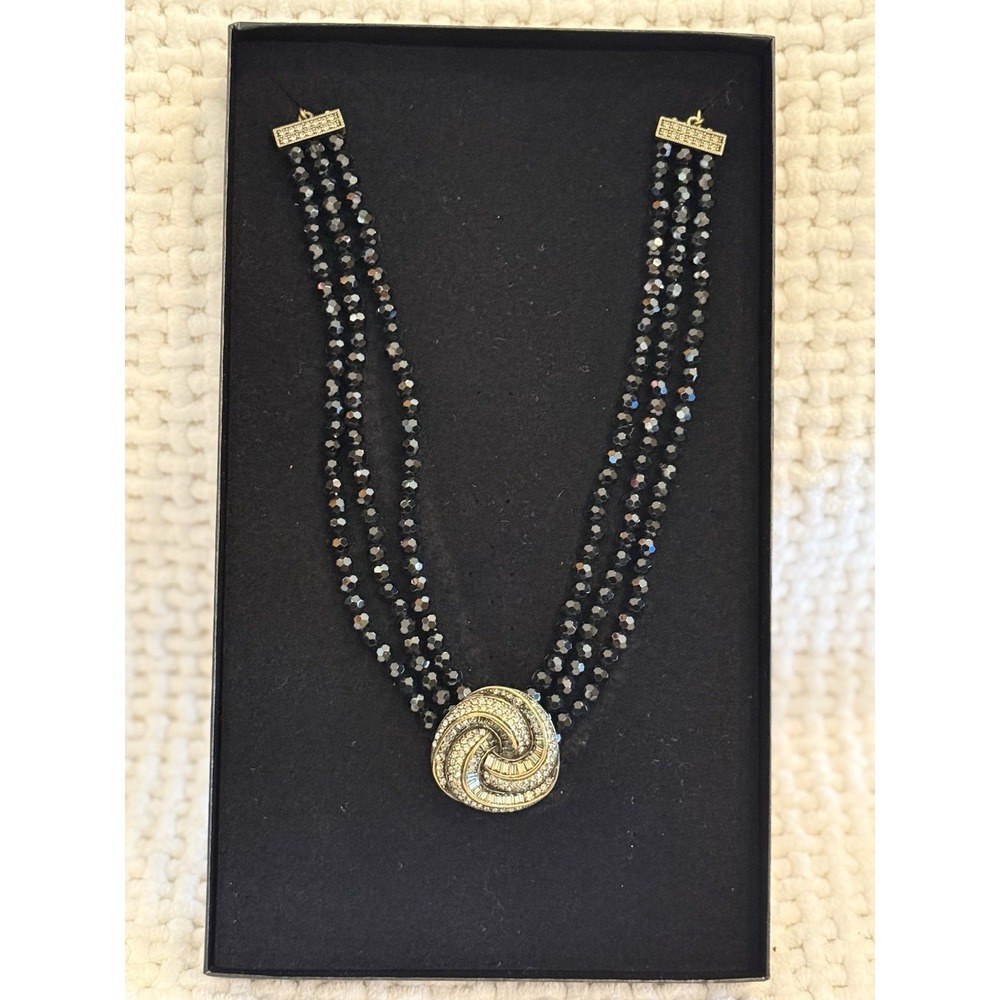 Heidi Daus Black Crystal Swirl Pendant 3-Strand Necklace NIB 410545